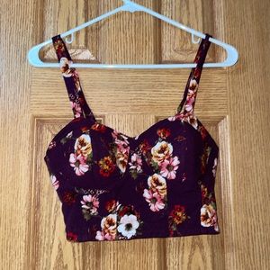 Small Maroon Floral Xhilaration Cropped Tank Top